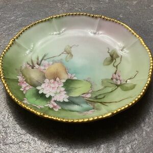 Floral Decorative Plate with Gold Trim